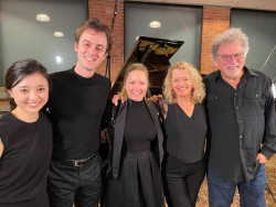 L-R with Elly Toyoda, Graeme Steele Johnson, Ashley Bathgate, and Martin Bresnick after the filming recording session for Martin’s 75th birthday at Firehouse12 studio, Nov 2021